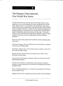 Penguin Specials WW1-China list