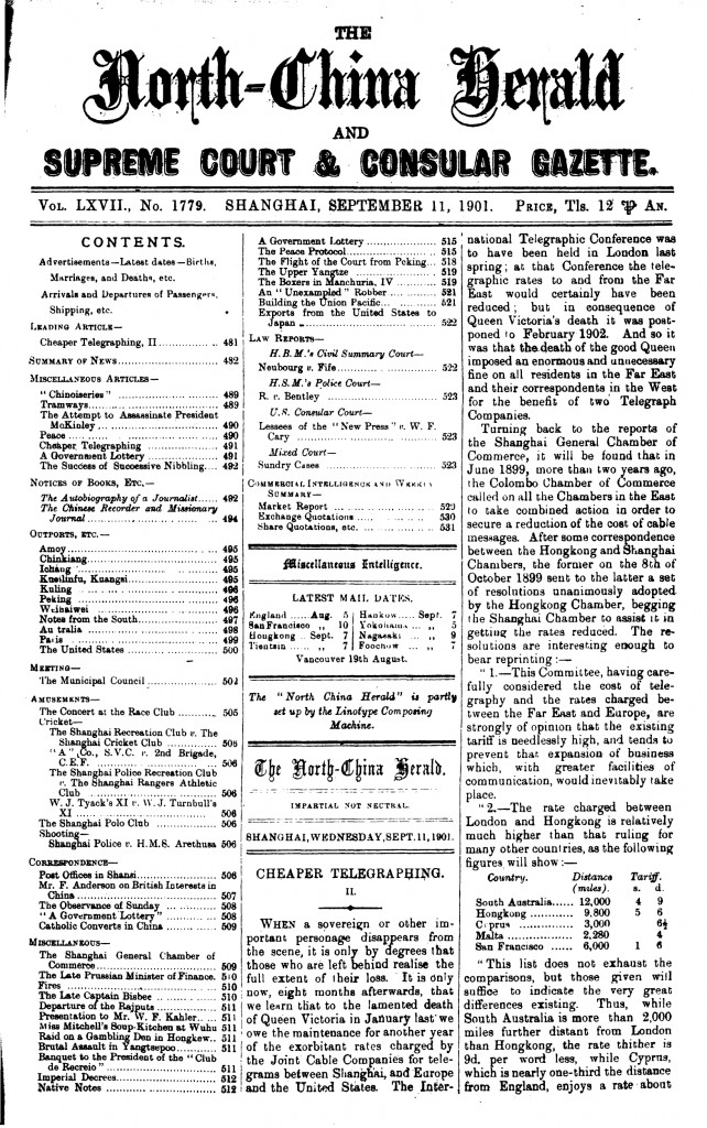 North China Herald Sept 11 1901