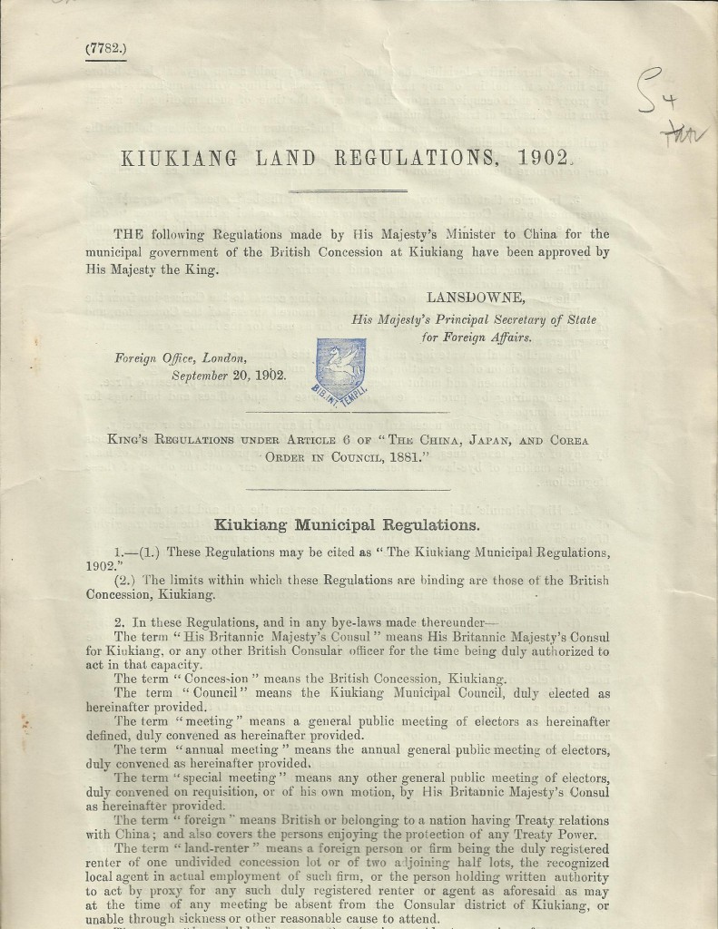 Kiukiang Land Regulations 1902 - 1